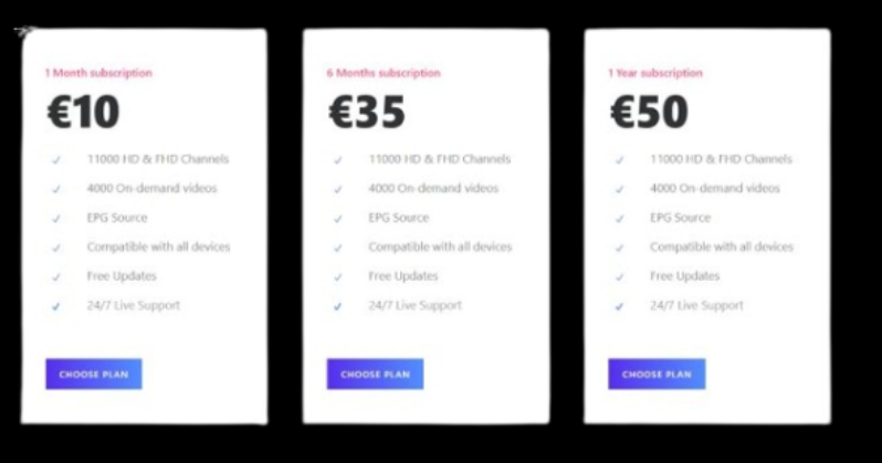 Thunder IPTV Pricing Plan